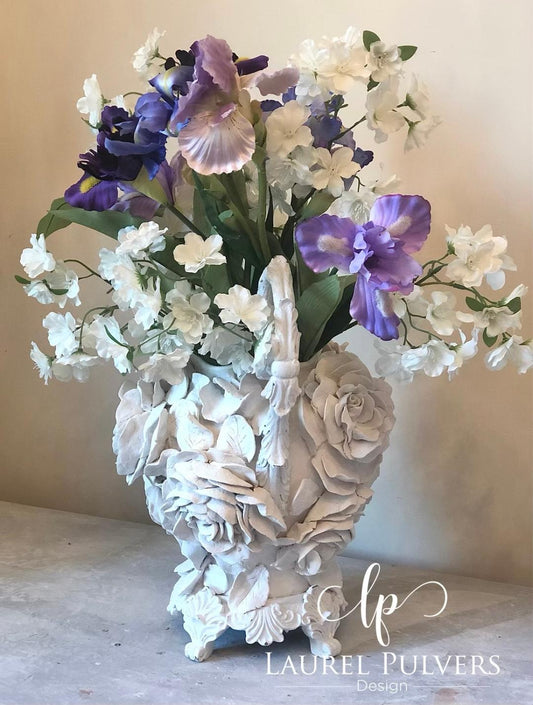Shabby Chic White Roses Pitcher Vase